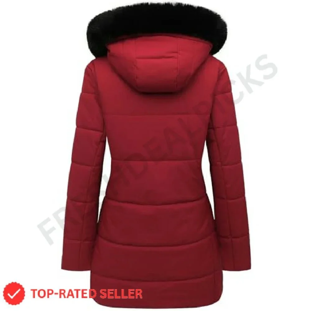 Winter Puffer Coat Thick Fleece Lined Down Jacket Detachable Hood Parka